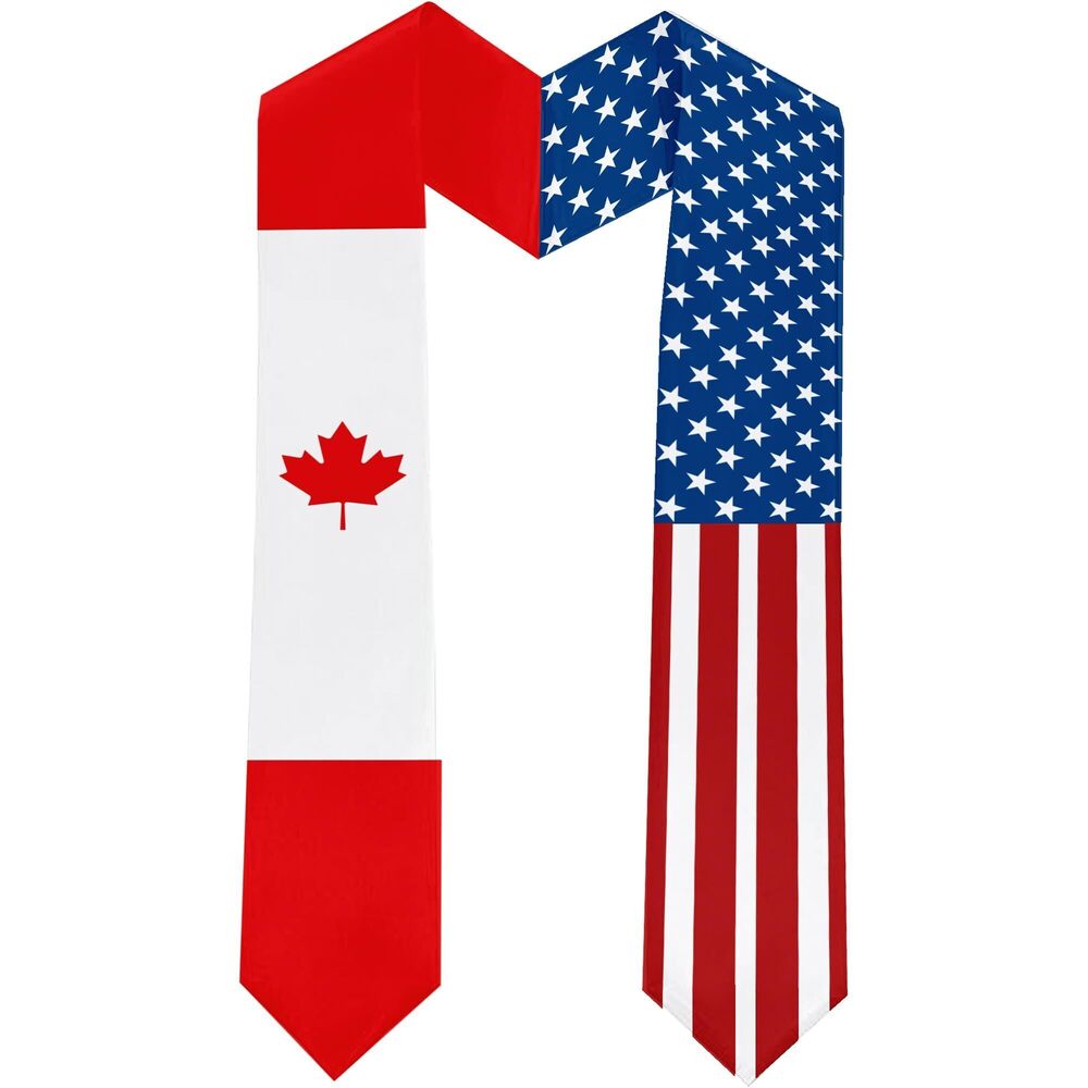 6027 2025 Canada Flag and USA Flag Graduation Stole Graduation Sash Class
